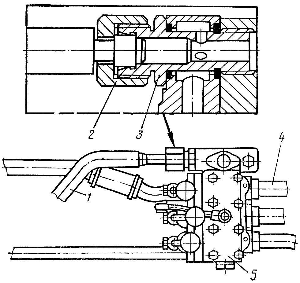 Соединение маслопроводов распределителя Соединение маслопроводов распределителя